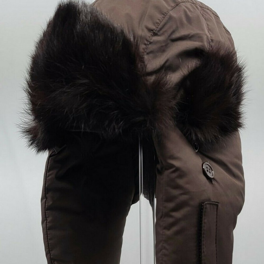 💕 Quilted Nylon Aviator Trapper Hat with Rabbit Fur Trim * Brown *